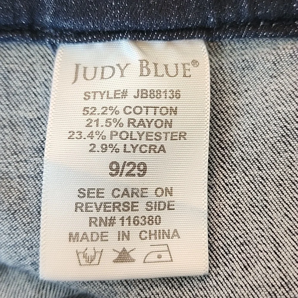 Judy Blue dark blue wash raw hem super stretch pull on super flare jeans 9/29 - Picture 11 of 13